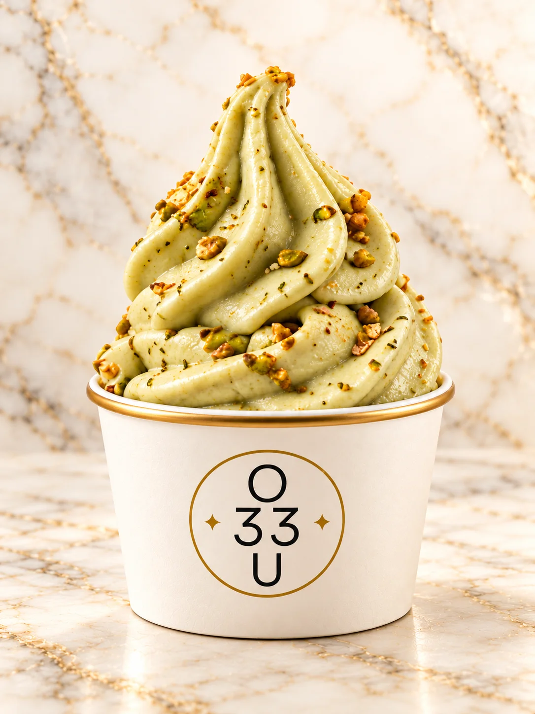 O33U pistachio camel milk soft-serve gelato