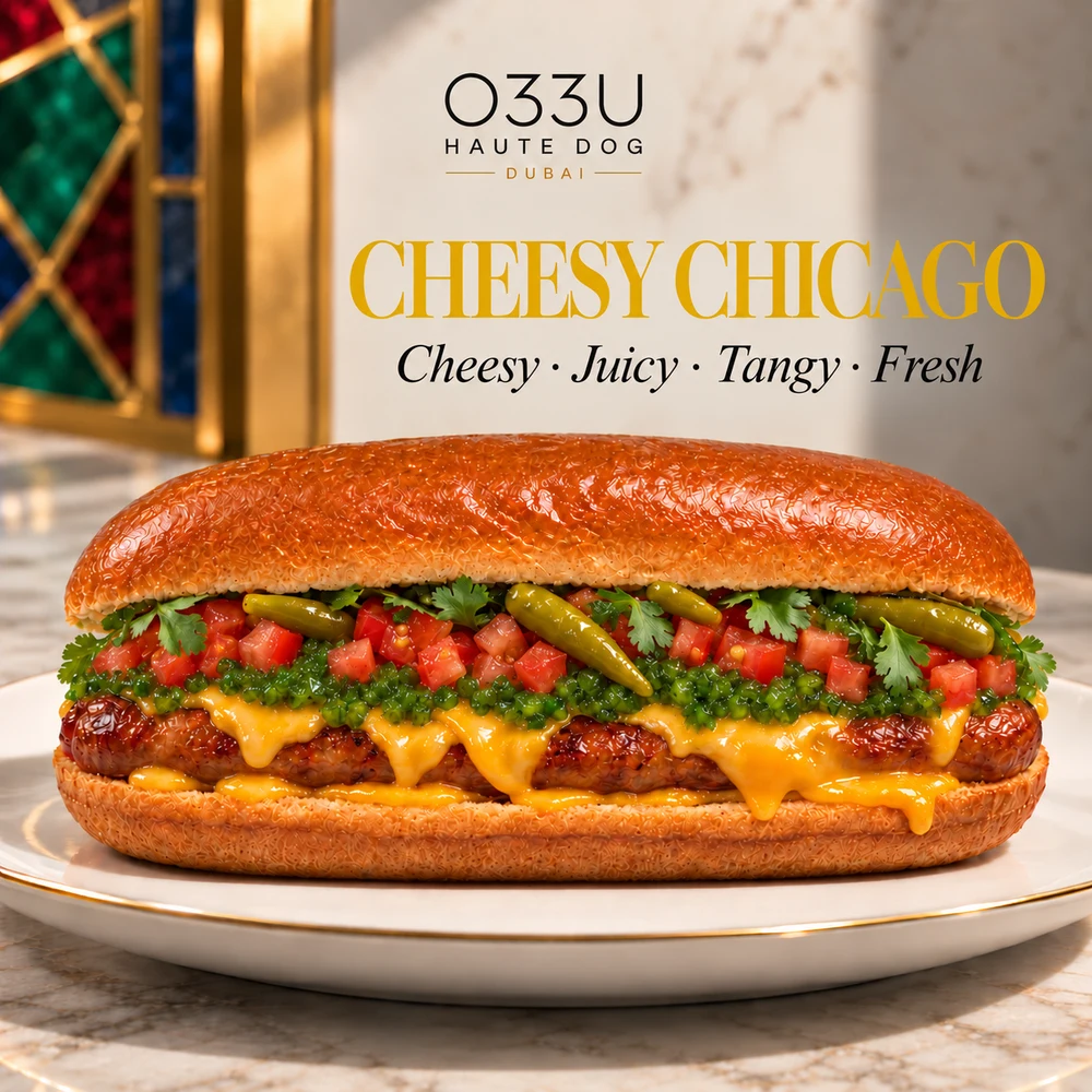 Cheesy Chicago hot dog from O33U Haute Dog